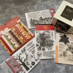 6 Piece Fall Themed Crafting Assortment.  Includes Stamps, Pad, Box. $50 Value.